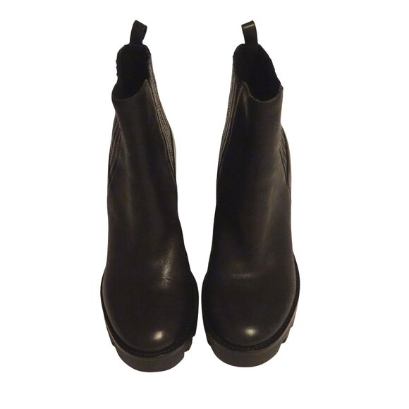 Antonio Melani Black Leather Chunky Lug Block Heel Chelsea Boots Women Size 9 M - Picture 3 of 9